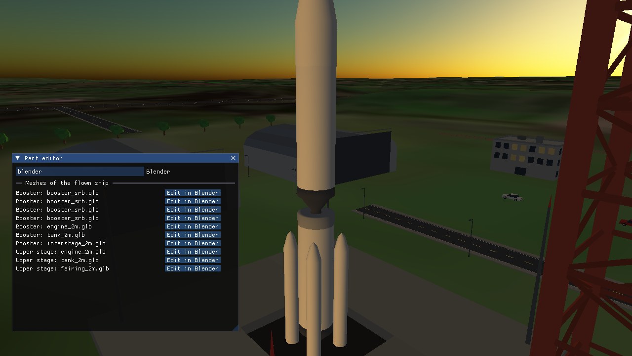 Kosmos Part editor listing the meshes, with the cream tank on the pad