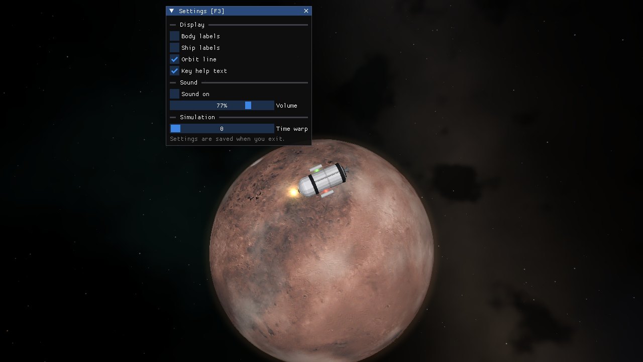 Settings window
